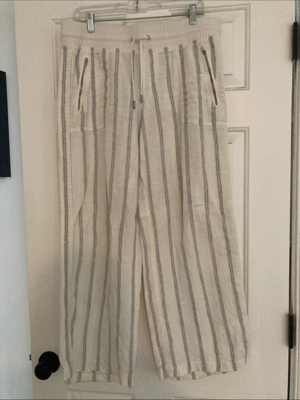 Athleta Cream Wide-Leg Striped Lounge Pants Linen